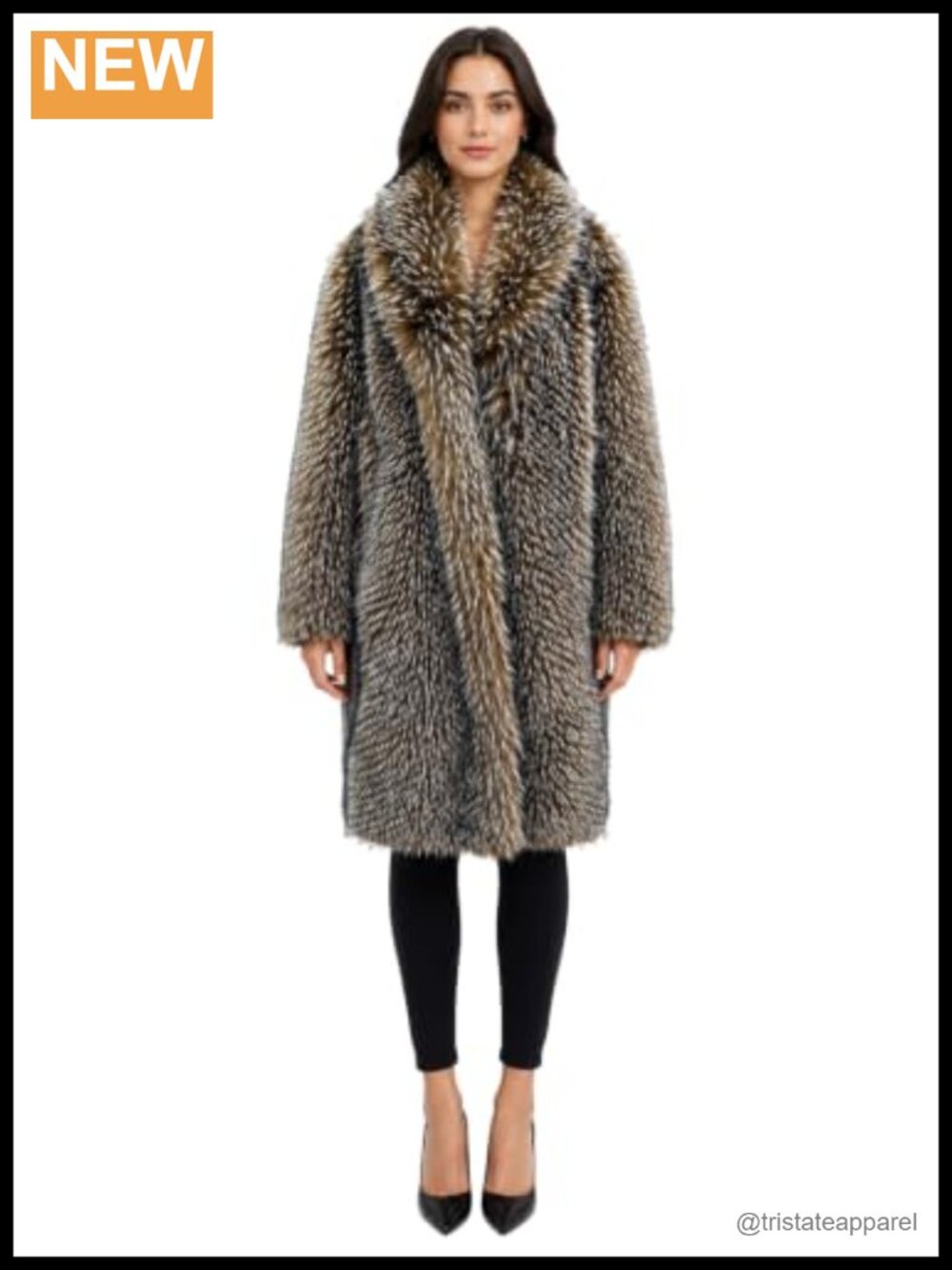 Faux Fur Long Coat Two Tone Plush Winter Outerwear Full Length